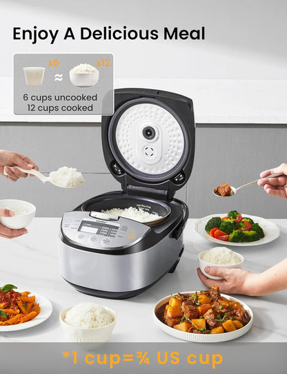 Rice Cooker with Fuzzy Logic, 11-Preset Modes, 6-Cups Uncooked Rice | 12 Cups Cooked, Japanese Rice Cooker Style, Portable Non-Stick Rice Maker, Steamer, Fast, Grain Cooker, 24-Hour Delay Timer3