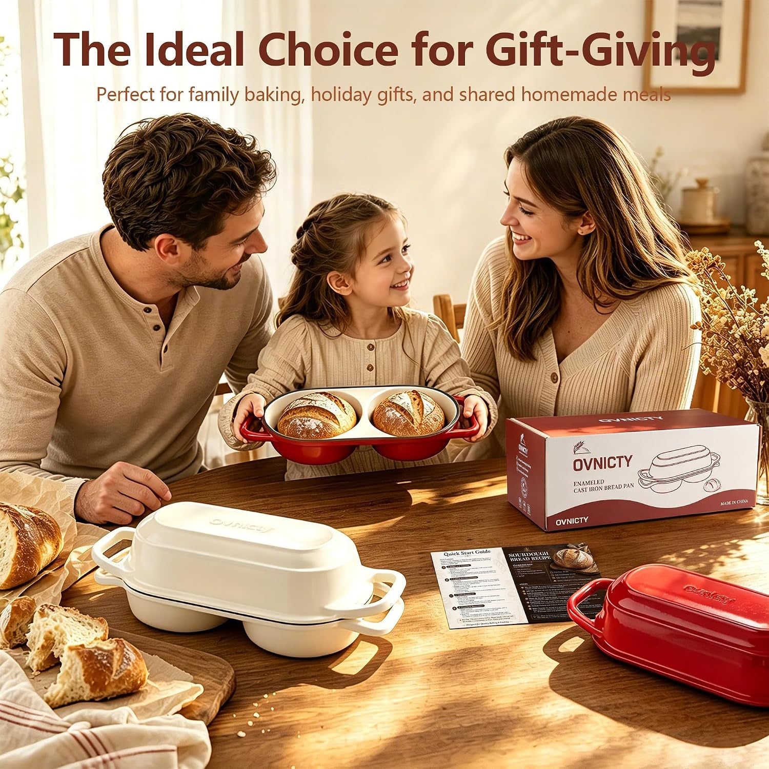 double-dutch-oven-for-sourdough-bread-baking-enameled-cast-iron-loaf-pan-with-lid-bread-pan-non-stick-double-round-loaf-space-15-3cm-diameter-ideal-for-home-bread-baking-red
