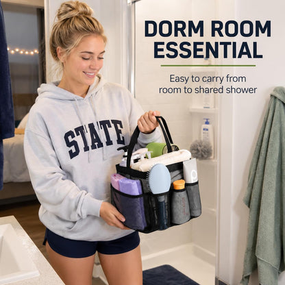 Mesh Shower Caddy Portable for College Dorm Room Essentials, 8-Pocket Large Capacity Shower Bag for Beach, Swimming, Gym - Essential Toiletry Storage Bag8