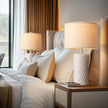 23" Modern Ceramic Table Lamp Set of 2, Table Lamps for Living Room, Rustic Farmhouse Bedside Lamps Nightstand Lamp for Bedroom, White Desk Lamp for End Table Home Decor Beige8