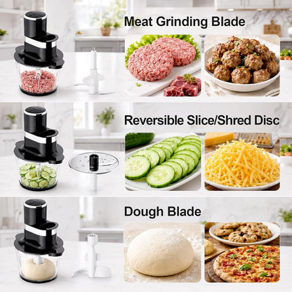 12Cup Food Processor,600W Food Chopper,Meat Processor with Glass Bowl | Glass Food Processor for Chopping Meat, Slicing, Shredding, Kneading Dough, Dishwasher Safe, Black2