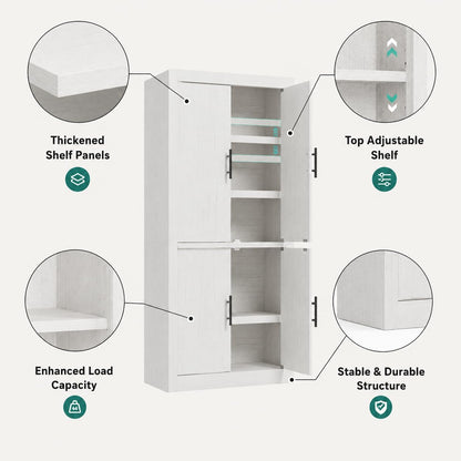 70.4" Farmhouse Kitchen Pantry Cabinet with Doors and Adjustable Shelves, Avoids Dust, Tall Freestanding Storage Cabinet for Kitchen, Microwave Stand & Dining Room Organization, Rustic White5