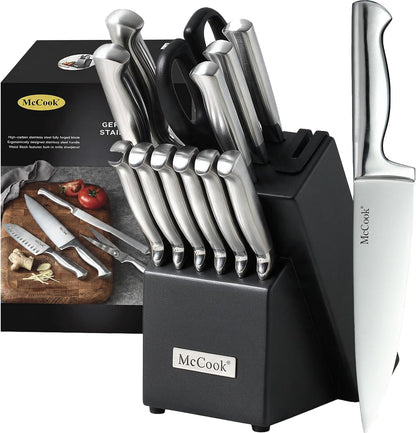 Knife Set Sharp Kitchen Knife Block Set W Built-In Sharpener1