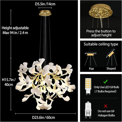 23.6'' Gold and White Ceramic Ginkgo Leaf Chandeliers, Modern Tree Branches Chandeliers, Dining Room Chandelier over Table, round Chandelier for Living Room,Foyer, Kitchen, Bathroom, Bedroom5