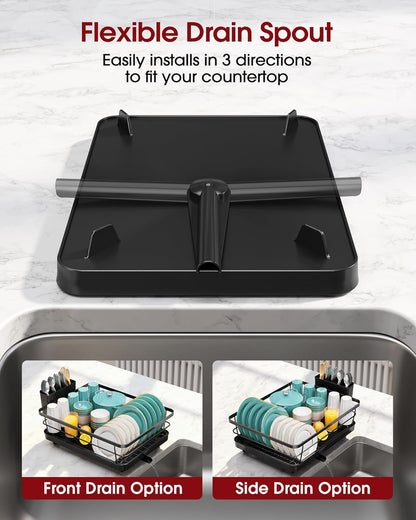 Dish Drying Rack - Stainless Steel Dish Rack with Drainboard for Kitchen Counter and Sink, 15.6" D X 12" W X 5" H, Black4
