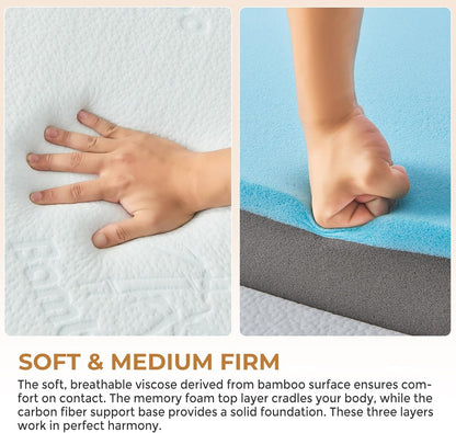4 Inch Trifold Mattress, Twin Size Foldable Memory Foam Mattress with Viscose Derived from Bamboo Washable Cover, Folding Mattress Topper Floor Bed for Camping, Guest, RV, Ventilated5