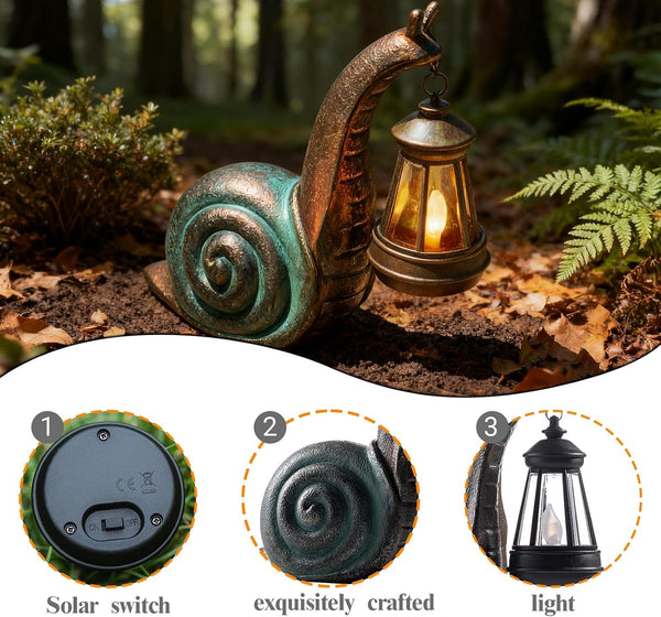 Solar Garden Snail Statue,Lawn Decor Statue for Patio, Balcony, Yard Ornament - Mothers Day Gifts for Mom Grandma Women3