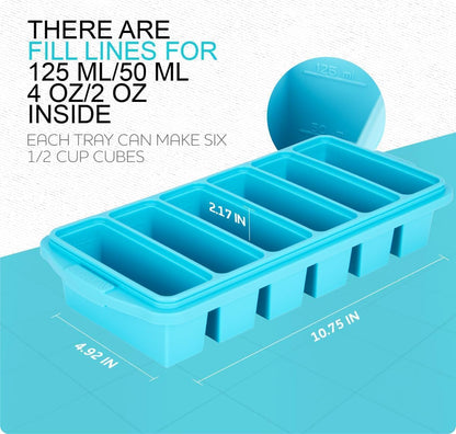 Silicone Freezer Tray with Lid - Soup Freezer Container Molds Set Makes 2-Cup & 1-Cup 1/2-Cup Portions Cubes Perfect for Preparing Meals in Different Portion Sizes Oven & Dishwasher-Safe9