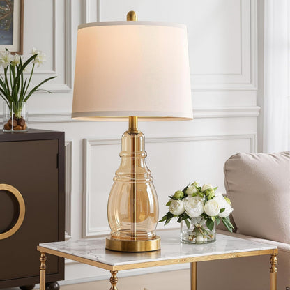 Glass Table Lamp Set of 2, Modern Table Lamps for Living Room Bedroom, Bedside Desk Lamps Vintage Nightstand Lamps with Linen Shades, 22", Champagne7