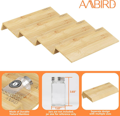 Bamboo Spice Drawer Organizer with Non-Slip Mat,4 Tier Jar Spice Rack Tray 9.5'',Seasoning Organizer for Kitchen,Cabinet,Drawers,Countertop5