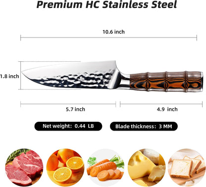 5.5" Santoku Knife, Pro Chefs Kitchen Knives, HC Stainless Steel, Hammered Ultra Sharp Blade, Bamboo Shape Handle Cooking Cutlery 2025 Gifts for Home & Restaurant2