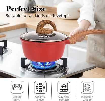 Nonstick Saucepan with Lid, 1.8 Quart Classic Red Granite Coated Pasta Soup Pot for All Stovetops, 7 Inch Small Sauce Pan for Cooking Sauce Soup and Milk4