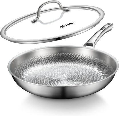 Titanium Pans for Cooking, 12 Inch Non-Toxic Paella Pan with Lid | Titanium Hammered Pro Skillet,Pfas/Pfoa/Ptfe Free Cookware, Dishwasher&Oven Safe, Kitchen Induction Compatible1
