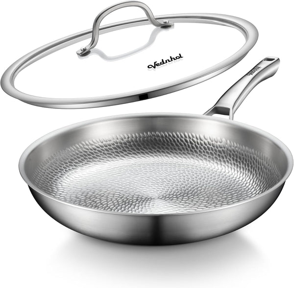 Titanium Pans for Cooking, 12 Inch Non-Toxic Paella Pan with Lid | Titanium Hammered Pro Skillet,Pfas/Pfoa/Ptfe Free Cookware, Dishwasher&Oven Safe, Kitchen Induction Compatible1