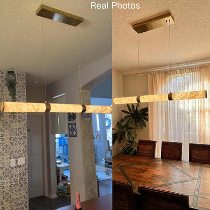 Cylinder Alabaster Chandelier, L47In Gold Marble Chandeliers for Dining Room, Modern Linear Chandelier over Table, Brass LED Chandeliers for Kitchen Island2