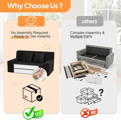 59" Boneless Couch Bed, Loveseat Futon Sofa, Small Space, Black7