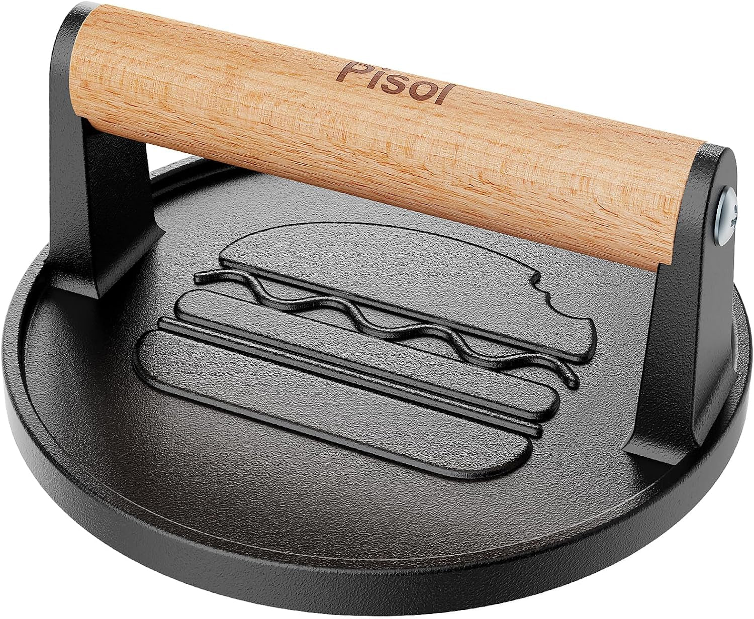 smash-burger-press-pre-seasoned-cast-iron-meat-press-tool-2-lb-rustproof-pre-seasoned-flat-bottom-wooden-handle-dishwasher-safe-no-stick-easy-to-clean-6-6-wide-weighs-2-pounds