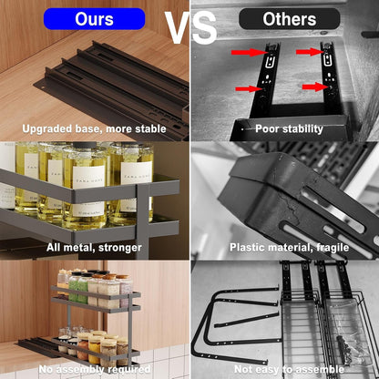 2 Pack Pull Out Spice Rack Organizer for Cabinet, 2 Tier Metal Slide Out Seasoning Organizer and Storage Heavy Duty Vertical Spice Rack Shelf Pullout for Kitchen Cabinets No Drilling (Black)5