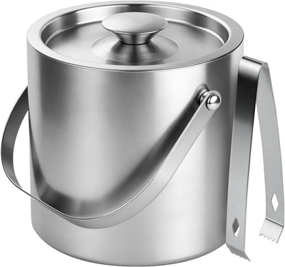 3L Double-Wall Stainless Steel Ice Bucket with Lid & Tongs | Long Lasting Insulation, Keeps Ice Chilled, for Champagne Wine Cocktails, Ideal for Parties Home Bar & Freezer Use1