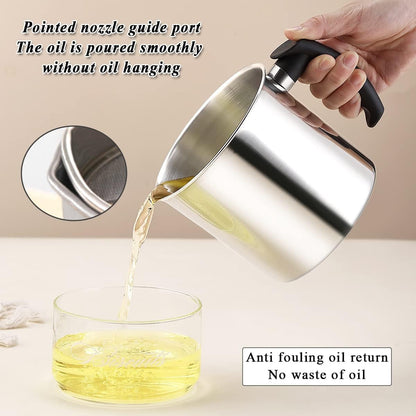 Bacon Grease Container with Strainer, 48 Oz Stainless Steel Oil Container, Pot Fat Storage with Lid, Easy Grip Handle Suitable for Storing Frying Oil and Cooking Grease 1. Silver6