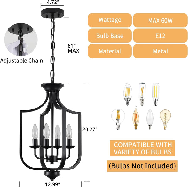 12.99'' Black Chandelier 4-Lights Farmhouse Chandeliers for Dining Room4