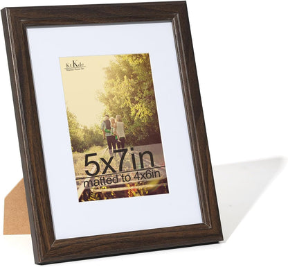 5X7 Picture Frame, Photo Frame Walnut with Real Glass for Picture 4X6 Photo with Mat or 5X7 Photo without Mat, Composite Wood Picture Frames for Table Top and Wall Best Gift1