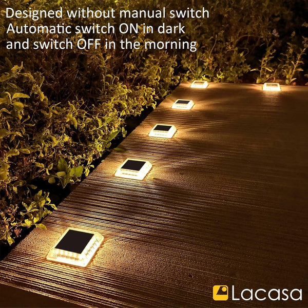 Solar Deck Lights, 4 Pack 30LM LED Dock Light Warm White 2700K, Outdoor Solar Powered Step Light up All Night IP68 Waterproof Auto On/Off for Garden Stairs Driveway Pathway5