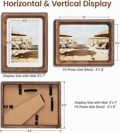 6X8 Picture Frame, Walnut Wooden Tabletop Picture Frames Matted 5X73