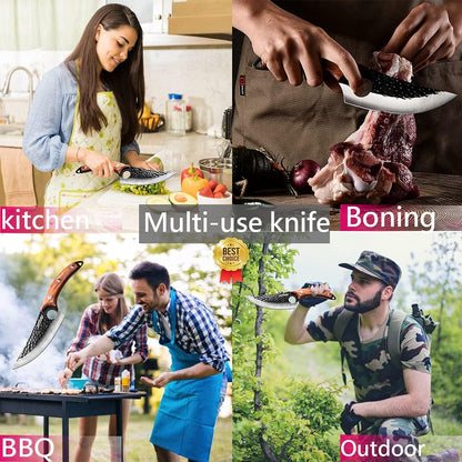 Butcher Knife for Meat Cutting, Hand Forged Viking Boning Knife with Ergonomic Wood Handle, High Carbon Steel Chinese Chef Knife for Camping, Outdoor, BBQ, Birthday Gift for Men8