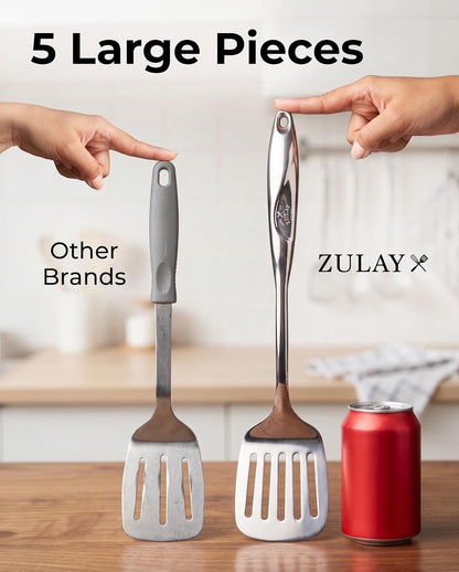 Stainless Steel 5 Piece Cooking Utensil Set | Stainless Steel Kitchen Utensil - Durable Kitchen Gadgets - Metal Kitchen Accessories - Easy to Clean Tools - 5 Piece Set9