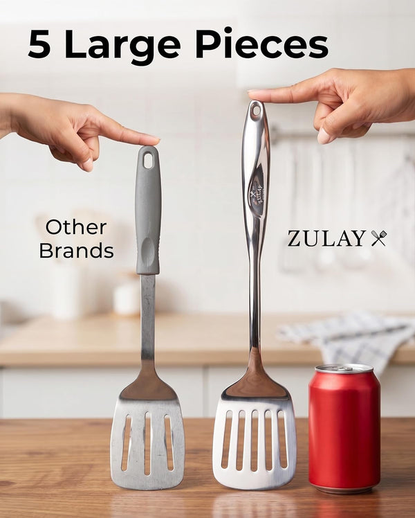 Stainless Steel 5 Piece Cooking Utensil Set | Stainless Steel Kitchen Utensil - Durable Kitchen Gadgets - Metal Kitchen Accessories - Easy to Clean Tools - 5 Piece Set9
