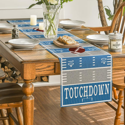 Blue Grey Touch down American Football Court Table Runner, Rugby Boy Birthday Party Kitchen Dining Table Decoration for Home Decor 13X72 Inch4