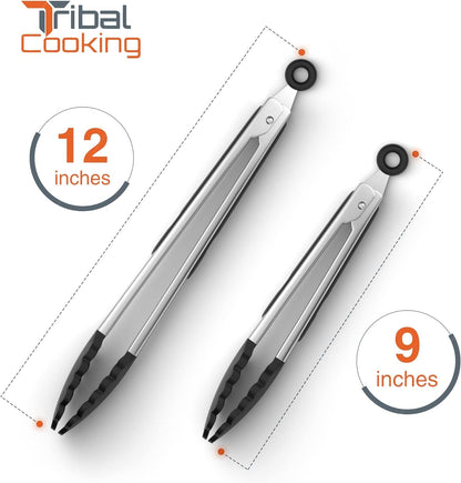 Kitchen Tongs with Silicone Tips - Stainless Steel Tongs for Cooking - 9" and 12" Tongs with Silicone Rubber Non Slip Grips, Heat Resistant Metal Tongs.3