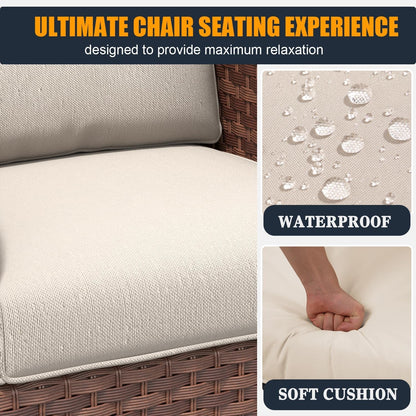 6 Pieces Outdoor Wicker Patio Swivel Rocking Chairs, All Weather Wicker Conversation Set with Side Table3