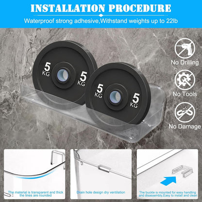 2PK Bath Toy Storage Holder for Bathtub Large，Acrylic Adhesive Shelves, Adhesive Tape Bathroom Mirror Shelf,No Drilling Capacity Bathtub Toy Organizer Shower Caddy for Bathroom5