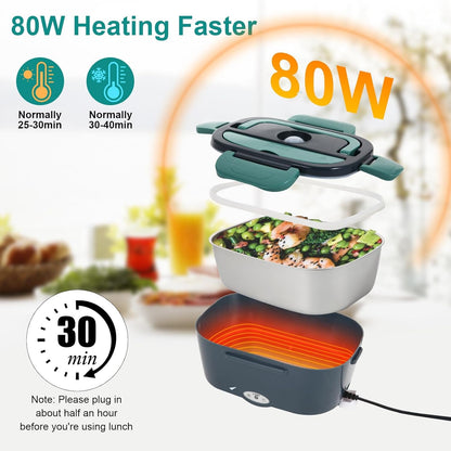 1.5L Electric Lunch Box Food Heater, 80W Heated Lunch Box (Green)2