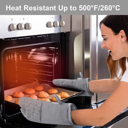 Oven Mitts and Pot Holders 6Pcs Set, Kitchen Oven Glove High Heat Resistant 500 Degree Extra Long Oven Mitts and Potholder with Non-Slip Silicone Surface for Cooking (Light Gary)5