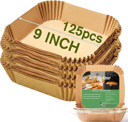 Large Air Fryer Disposable Paper Liners Square 9 Inch for 5-8QT Air Fryer | 125 Pcs Air Fryer Parchment Paper Liner, Oil-Proof, Water-Proof, Parchment Baking Paper for Baking Roasting Microwave1