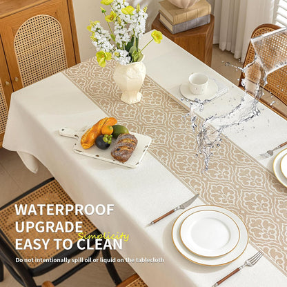 Nordic Beige Rectangular Tablecloth, Premium Drape7