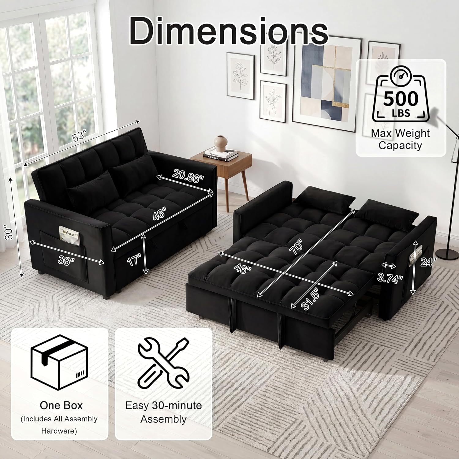 3-in-1-convertible-sleeper-sofa-bed-54-full-size-velvet-pull-out-futon-couch-recliner-with-reclining-backrest-2-pillows-small-loveseat-lounge-couches-for-small-spaces-black