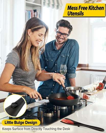 Pack of 2 Cooking Spoons for Non Stick Cookware, Multifunction Spatula Spoon Bpa-Free, One-Piece Design, Suitable for Scooping, Scraping, Serving and Mixing(Black)4