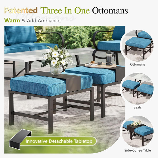 Patio Furniture Set with Fire Pit Table, Peacock Blue5