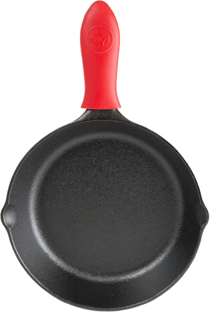 Cast Iron Skillet with Mini Silicone Handle Holder, 8 Inches | 8 Inch Cast Iron Skillet Bundled with Red Mini Silicone Hot Handle Holder for Heat Protection, Non-Toxic, Made in USA2