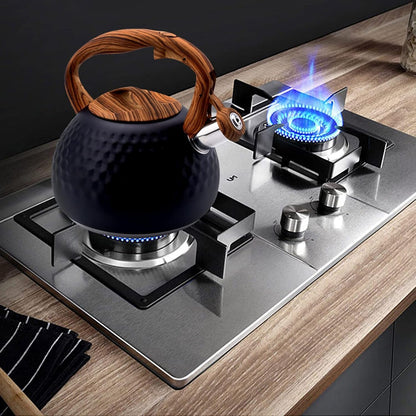 Whistling Tea Kettle for Stove Top, 3.2QT/3L Stainless Steel Tea Kettle | Black Tea Pot with Wood Pattern Handle, Unique Button Control Kettle Outlet, for Boiling Water Coffee or Milk7
