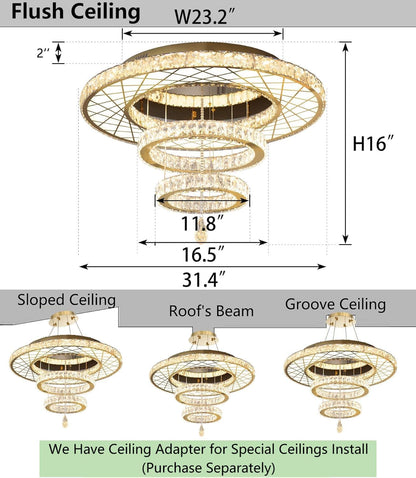 Modern Glam Chandelier LED Crystal Ceiling Chandeliers Light for Bedroom Living Room Dining Room Lighting Fixture 24 Inch Gold Remote Dimmable Lights2