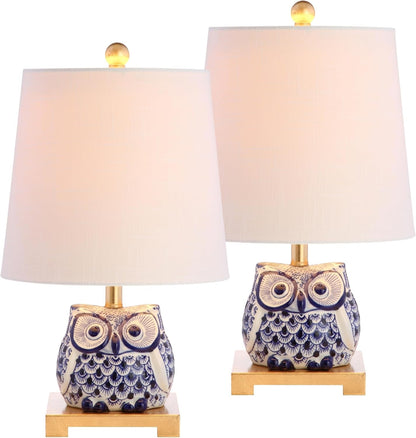 Justina Owl Mini Table Lamp 16" Ceramic, Blue/White, Set of 21