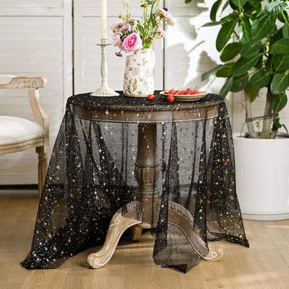 Black Gold Star Gauze Tablecloth 60X120 Inch Rectangular6