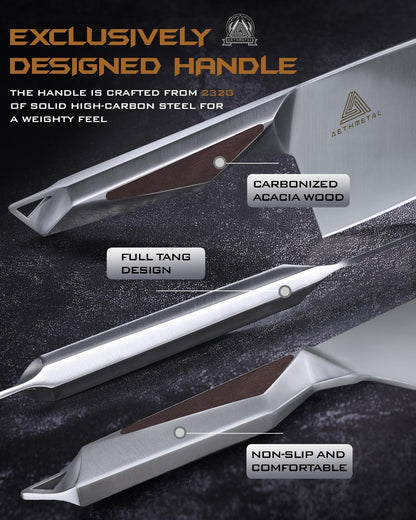 7" Meat Cleaver Knife, Full Tang High-Carbon Stainless Steel Kitchen Cleaver for Chopping Meat, Pork, and Bones, Ergonomic Metal Handle, Professional Chef Butcher Knife5