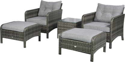 5 Pieces Rattan Wicker Lounge Chair 2 Ottomans Gray/Light Gray4