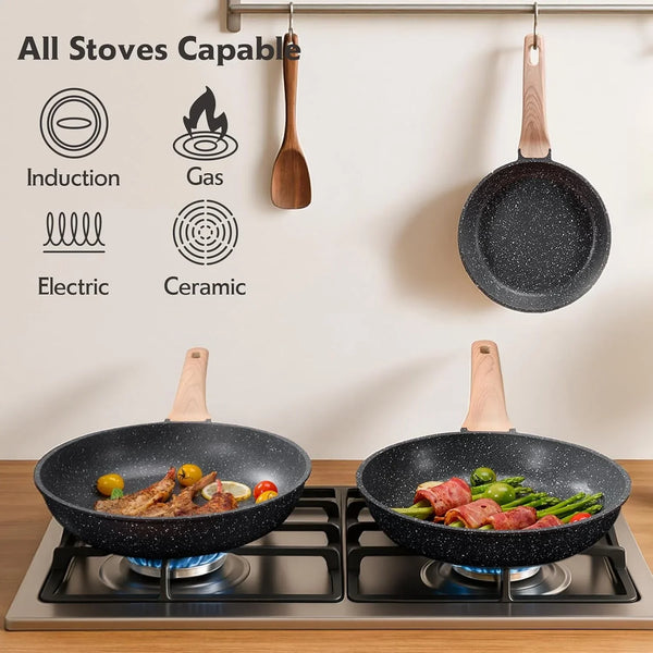 10 Inch Nonstick Frying Pan Skillet, Non Stick Granite Fry Pans, Stone Cookware Omelet Pan, Egg Frying Pan with Heat-Resistant Handle, Requires Installation, PFOA Free Chef'S Pan, Induction Compatible7